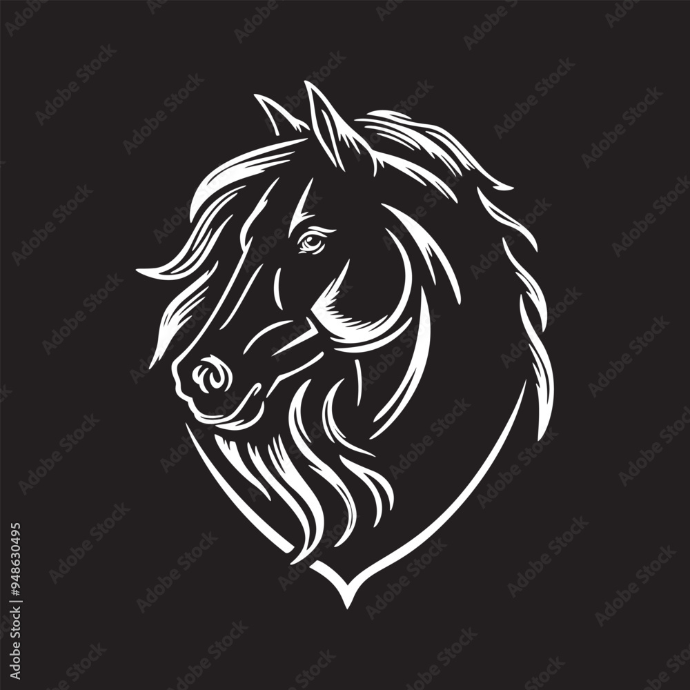 horse head in a shield logo vector illustration on a black background horse head in a shield logo vector illustration on a black background