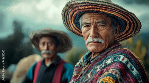 Weathered Face of Andean Indigenous Gentleman in Traditional Clothing photo