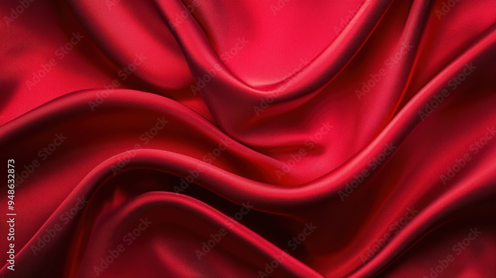 Obraz premium Vibrant Red Silk Fabric Drapery with Smooth Flowing Texture in Close-up Detail