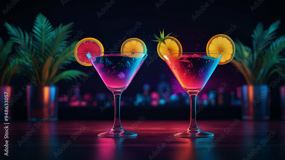 glass of cocktail with ice on beautiful background glass of cocktail with ice on beautiful background