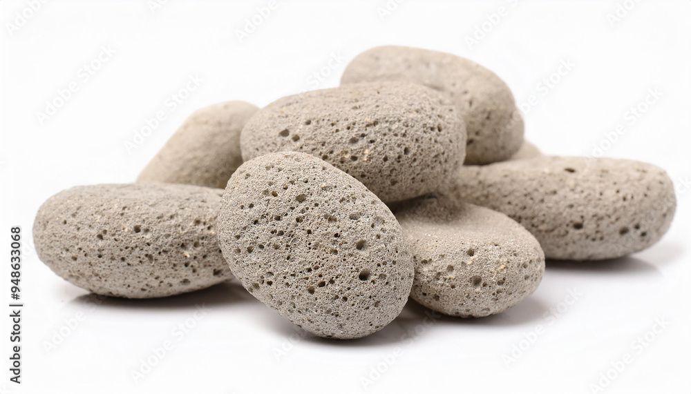 Pile of pumice stones isolated on white backdrop. Natural material. Pile of pumice stones isolated on white backdrop. Natural material.