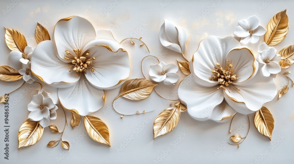 This is a stunning 3D illustration that beautifully showcases exquisite golden flowers and delicate branches, making it an ideal choice for use as a postcard or an elegant decorative art piece This is a stunning 3D illustration that beautifully showcases exquisite golden flowers and delicate branches, making it an ideal choice for use as a postcard or an elegant decorative art piece