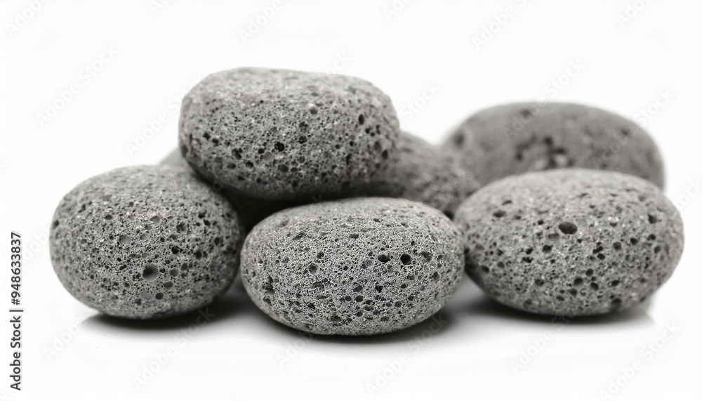 Pile of pumice stones isolated on white backdrop. Natural material. Pile of pumice stones isolated on white backdrop. Natural material.