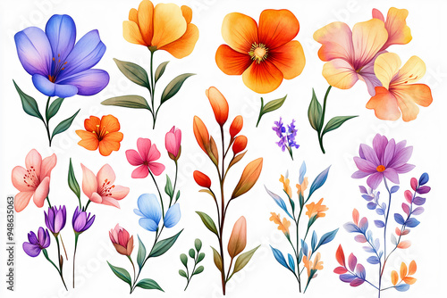 watercolor flower clipart set fairytale illustration wallpaper background collection vivid intricate floral