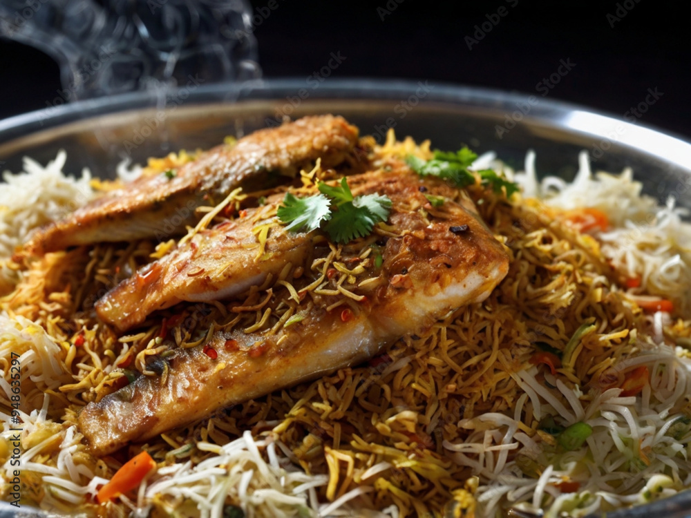 fish_meat_on_biryani_in_hot_season_with_cool_water_in_desert.