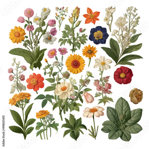 Wallpaper Mural Flowers floral pattern on white background Torontodigital.ca