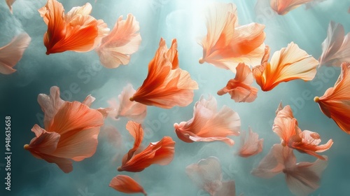 natures grace, floating flower petals in a serene dance, embodying freedom and lightness in a beautiful natural display