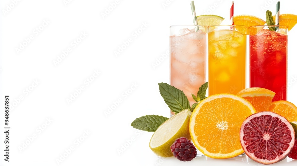 Summer cocktail color palette, vibrant and fruity tones, festive swatch, isolated on white background Summer cocktail color palette, vibrant and fruity tones, festive swatch, isolated on white background