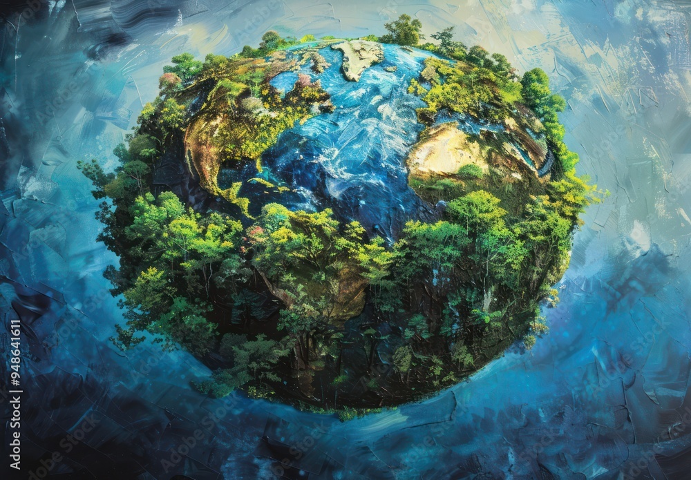 Fototapeta premium Earth in Green and Blue: A Painted Globe