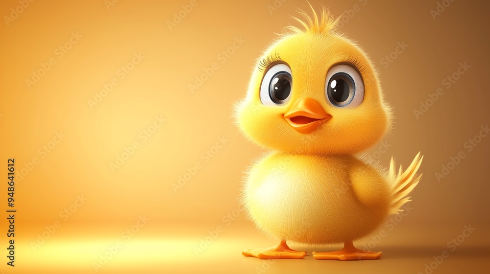 A cute cartoon duck, round body, yellow fur, large eyes, lively expression, cartoon style with simple gradient background A cute cartoon duck, round body, yellow fur, large eyes, lively expression, cartoon style with simple gradient background