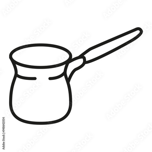 Coffee turk with a drink.Coffee cezve.Coffee maker. Jezve turkish coffee pot. Doodle sketch icon. Vector illustration.