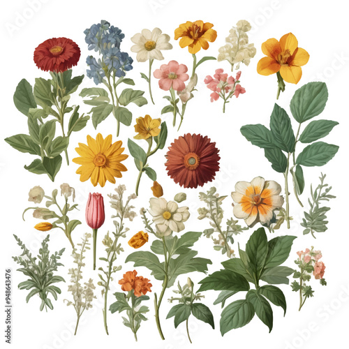 Wallpaper Mural Flowers floral pattern on white background Torontodigital.ca