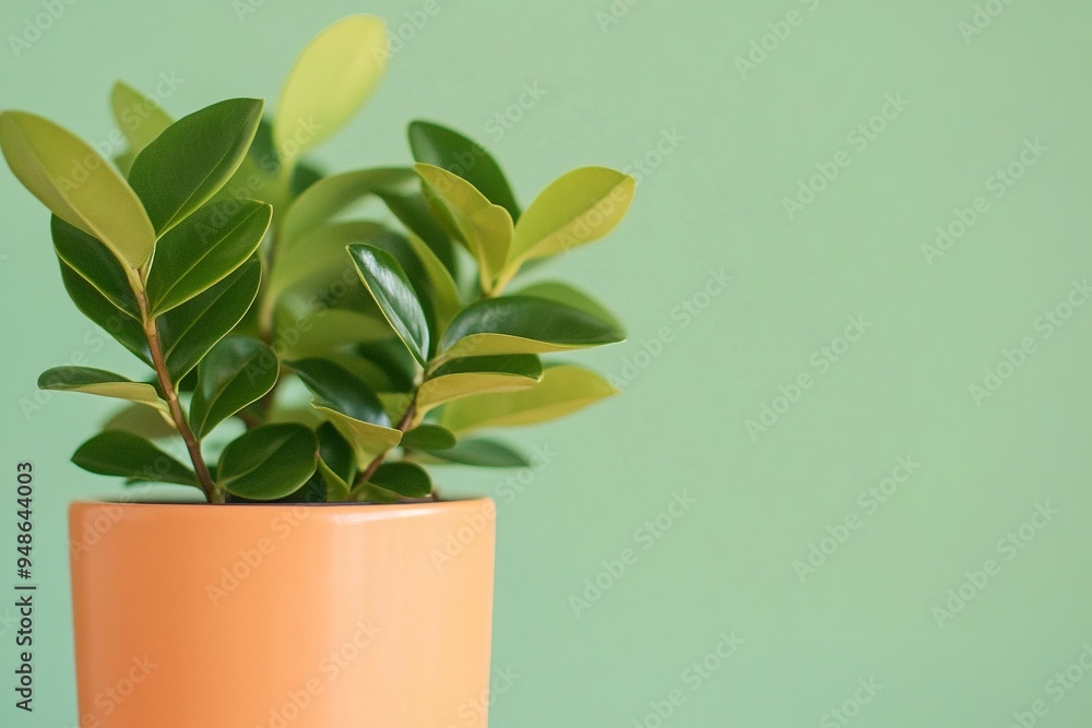 Peach Fuzz Zamioculcas zamifolia - dollar tree. Tropical ornamental house plant. Home plant growing color. Generative Ai Peach Fuzz Zamioculcas zamifolia - dollar tree. Tropical ornamental house plant. Home plant growing color. Generative Ai