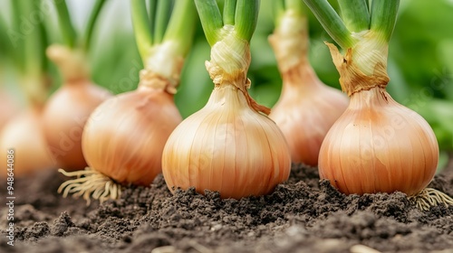 128. **A close-up of fresh onions with soil still clinging to the bulbs.