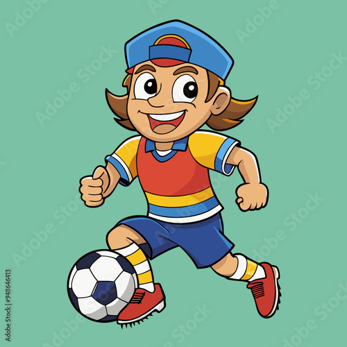 soccer groovy style cute cartoon character with face, arms and legs, vector illustration