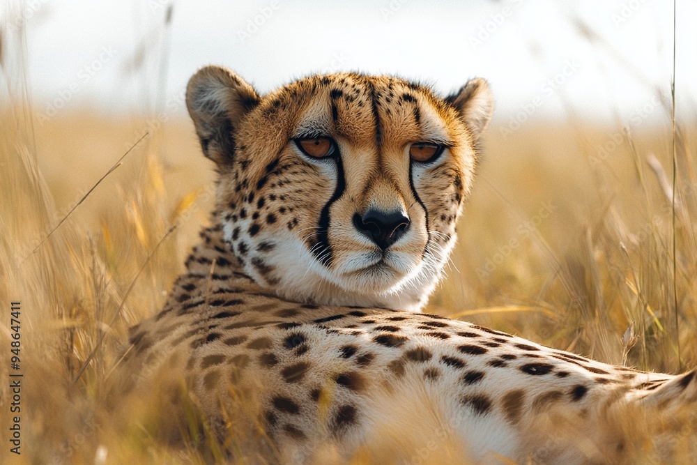 Obraz premium Majestic Cheetah in Golden Grasslands: Wildlife Portrait