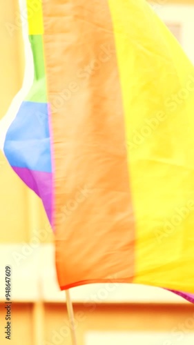 Wallpaper Mural Waving rainbow LGBTQ plus flag close-up, vertical video Torontodigital.ca