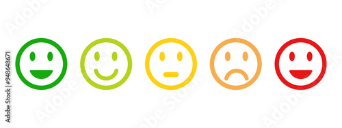 emoji icons, emoji, emoji icon, rating emoji set in different colors outline, feedback emoticons collection, very happy, happy, bad and very bad emoji, sad and very sad emoji