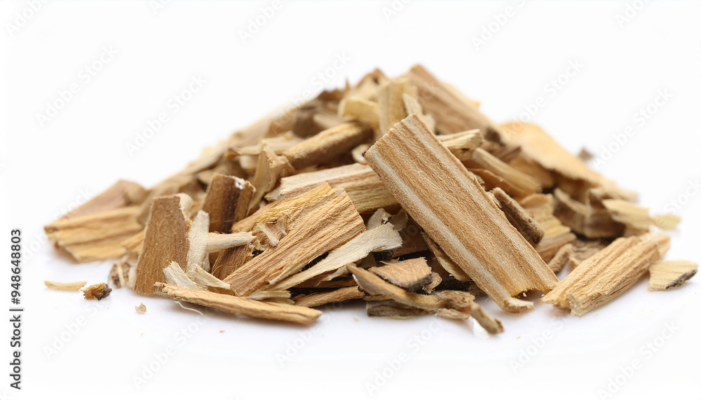 Pile of wood chips isolated on white backdrop. Natural material. Pile of wood chips isolated on white backdrop. Natural material.