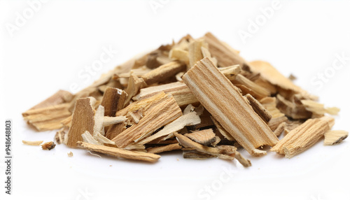 Wallpaper Mural Pile of wood chips isolated on white backdrop. Natural material. Torontodigital.ca
