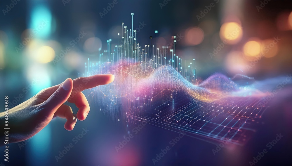 Big data technologies and data science. Big data analytics displaying intricate datasets on a touchscreen. Big data technologies and data science. Big data analytics displaying intricate datasets on a touchscreen.