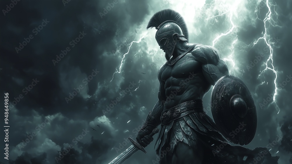 Ancient warrior in full armor , spartan Ancient warrior in full armor , spartan