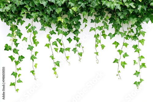 Plant and flower vine green ivy leaves tropic hanging, climbing isolated on white background. Generative Ai