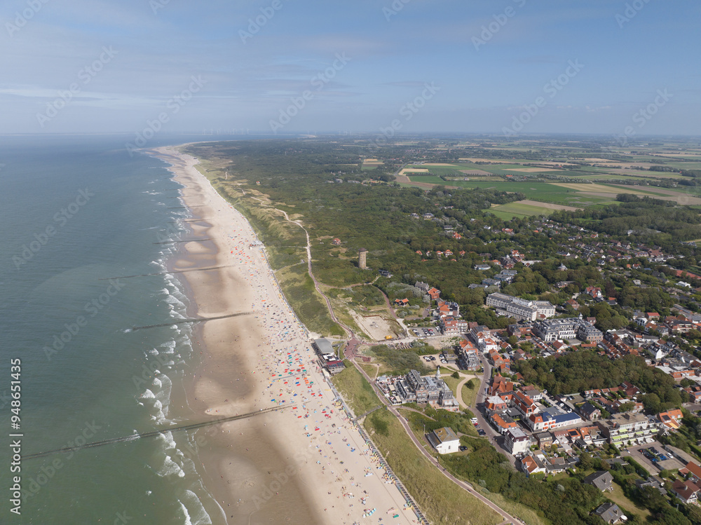 Domburg, Zeeland, Aerial overview over the beach and city. Water tower along the north sea. The Netherlands. Domburg, Zeeland, Aerial overview over the beach and city. Water tower along the north sea. The Netherlands.