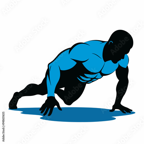 Bodybuilder performing a push up on the ground vector illustration