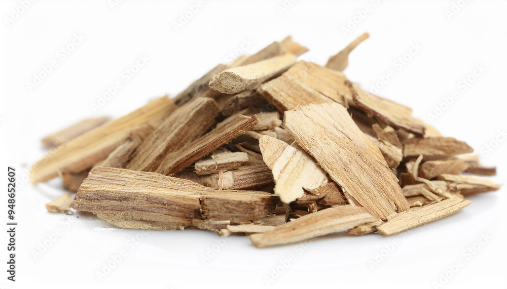Pile of wood chips isolated on white backdrop. Natural material. Pile of wood chips isolated on white backdrop. Natural material.