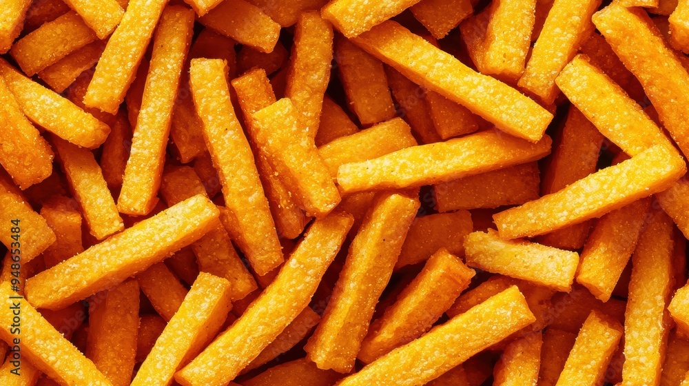Close-Up of Crispy Golden French Fries Texture in a Pile from Above Close-Up of Crispy Golden French Fries Texture in a Pile from Above