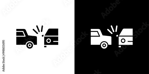 car side crash icon Flat fill set collection