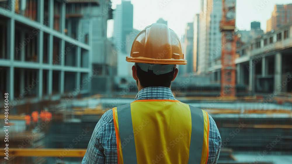 The depiction of an engineer wearing a hard hat on-site resonates with construction projects The depiction of an engineer wearing a hard hat on-site resonates with construction projects