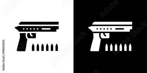 Gun with ammunition icon Flat fill set collection