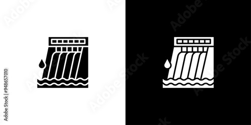 Hydroelectric dam icon Flat fill set collection