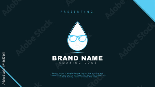 Waterdrop logo design, Water Mineral Idea logo design, Waterdrop with glasses logo, Vector Logo design