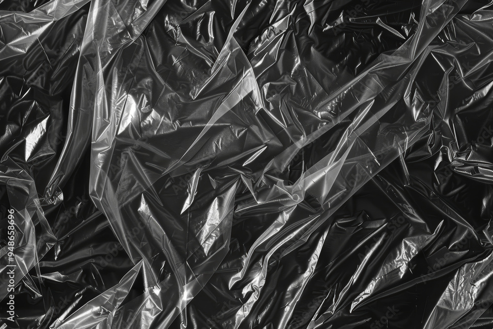 Crumpled Black Plastic Wrapping Texture Background for Abstract Designs and Patterns