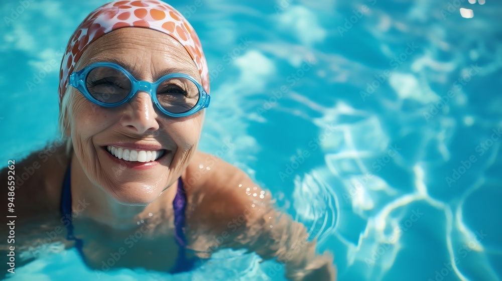 Naklejka premium Happy senior woman at the swimming