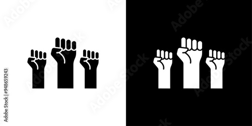 raised fists icon Flat fill set collection