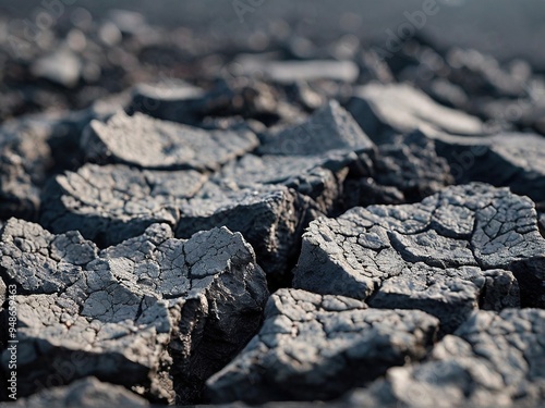 Close-up of cracked, dry, grey earth.