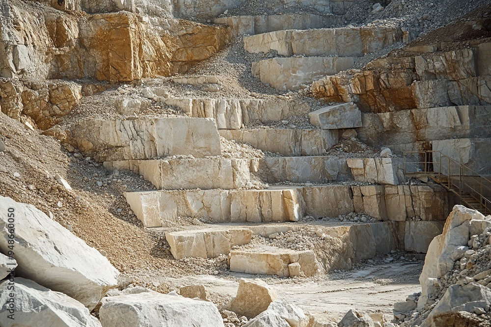 Limestone in quarry, limestone mining for cement plant.generative ai Limestone in quarry, limestone mining for cement plant.generative ai