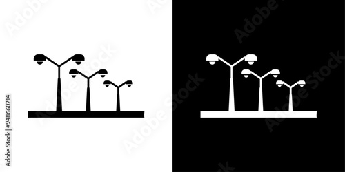 Street lighting icon Flat fill set collection