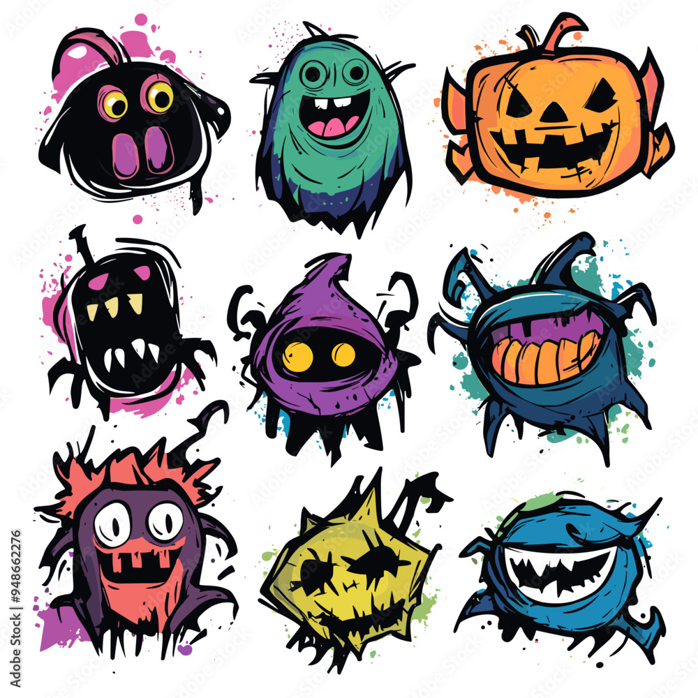 Fototapeta premium A set of fun Halloween inspired characters.