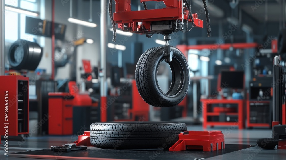 Tire Balancing Machine in a Garage Tire Balancing Machine in a Garage
