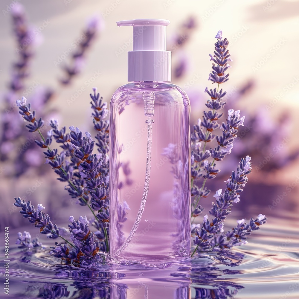 Lavender essence in a sleek bottle surrounded by lavender blooms, perfect for relaxation and aromatherapy. Lavender essence in a sleek bottle surrounded by lavender blooms, perfect for relaxation and aromatherapy.