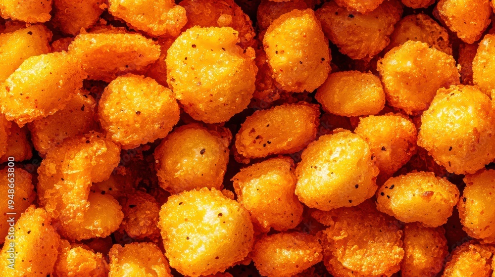 Close-up of Crispy Golden Brown Fried Cheese Curds Scatter in Daylight Environment Close-up of Crispy Golden Brown Fried Cheese Curds Scatter in Daylight Environment