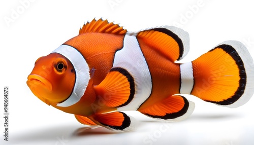 An isolated image of a colorful clownfish on a white background photo