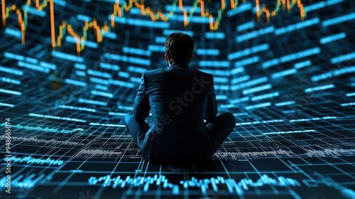 Financial Maze: Confused Individual Lost in Stock Market Graphs, Market Chaos Concept