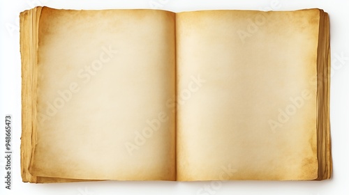 a blank page of antique paper, perfectly centered both horizontally and vertically against a plain white background