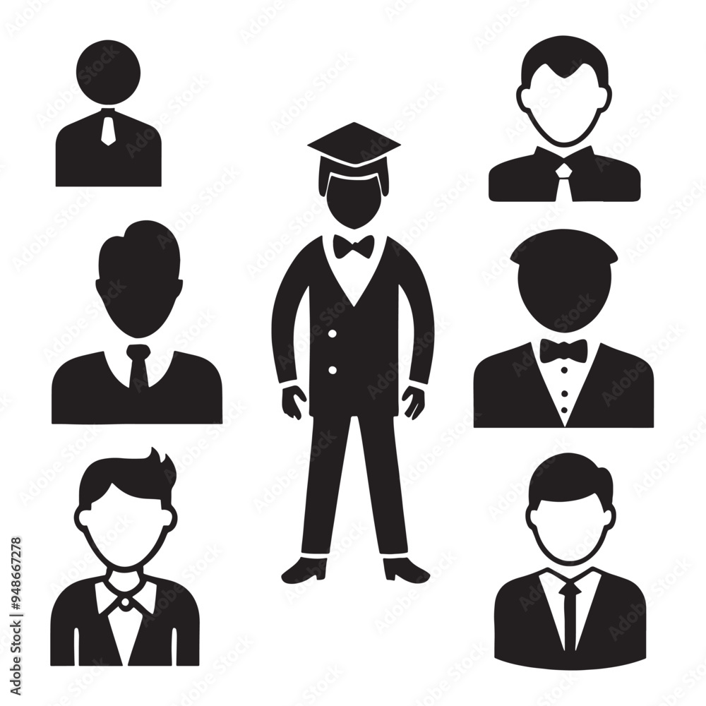 Male avatar silhouette vector art illustration icon set on a white background Male avatar silhouette vector art illustration icon set on a white background